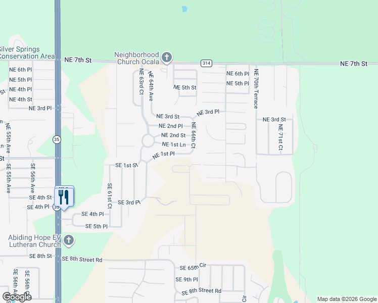 map of restaurants, bars, coffee shops, grocery stores, and more near 6615 NE 1st Pl in Ocala
