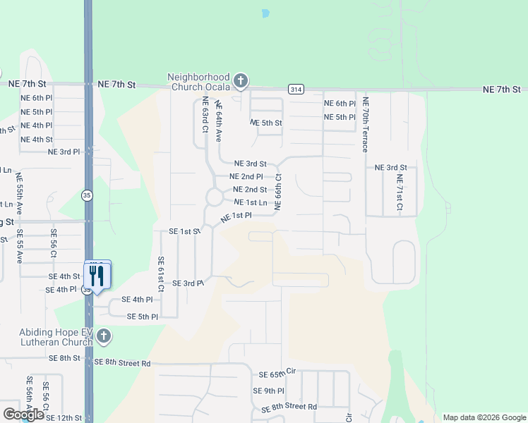 map of restaurants, bars, coffee shops, grocery stores, and more near 6615 Northeast 1st Place in Ocala
