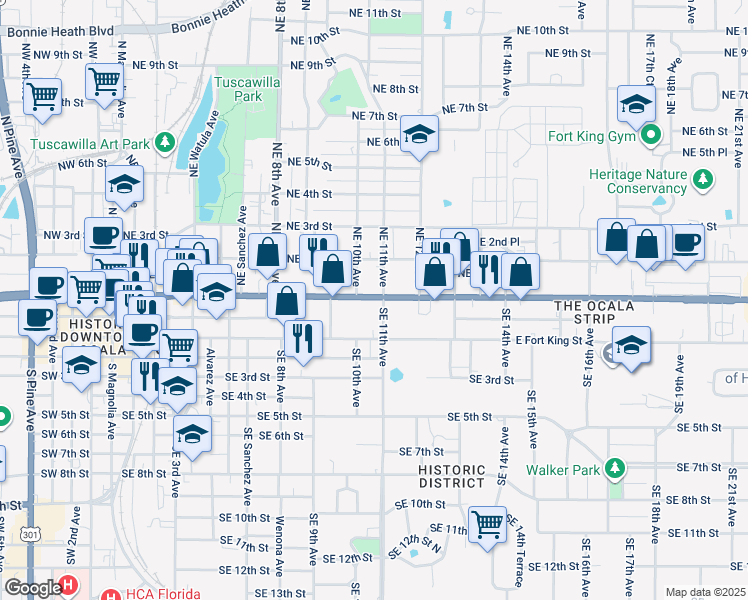 map of restaurants, bars, coffee shops, grocery stores, and more near 6 Southeast 11th Avenue in Ocala