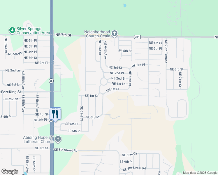 map of restaurants, bars, coffee shops, grocery stores, and more near 111 Northeast 64th Terrace in Ocala