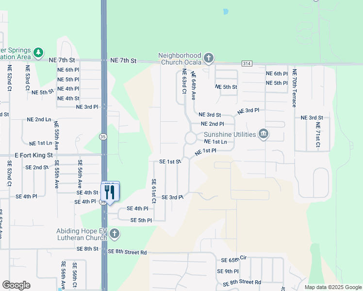 map of restaurants, bars, coffee shops, grocery stores, and more near 80 Northeast 63rd Court in Ocala