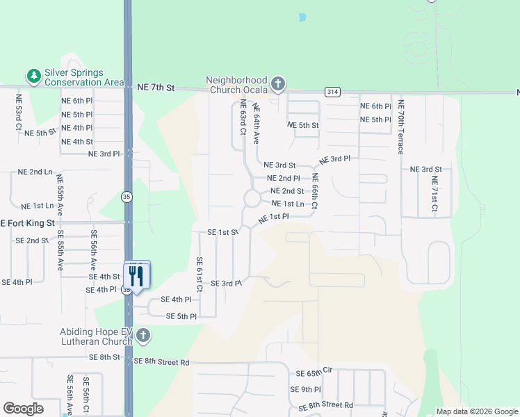 map of restaurants, bars, coffee shops, grocery stores, and more near 111 Northeast 64th Terrace in Ocala