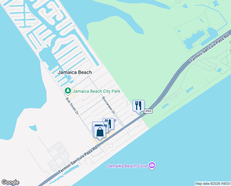 map of restaurants, bars, coffee shops, grocery stores, and more near 16514 John Davis Road in Jamaica Beach