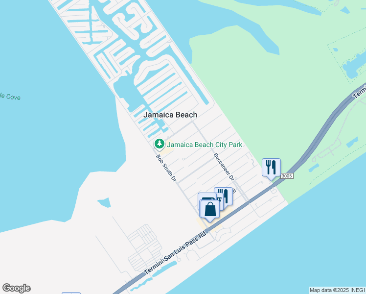 map of restaurants, bars, coffee shops, grocery stores, and more near 16635 John Silver Road in Jamaica Beach