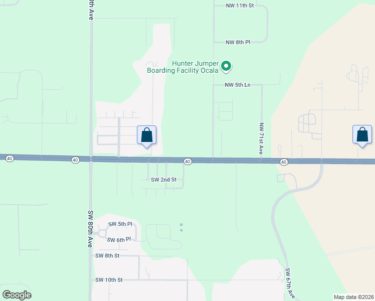map of restaurants, bars, coffee shops, grocery stores, and more near 7501 Florida 40 in Ocala