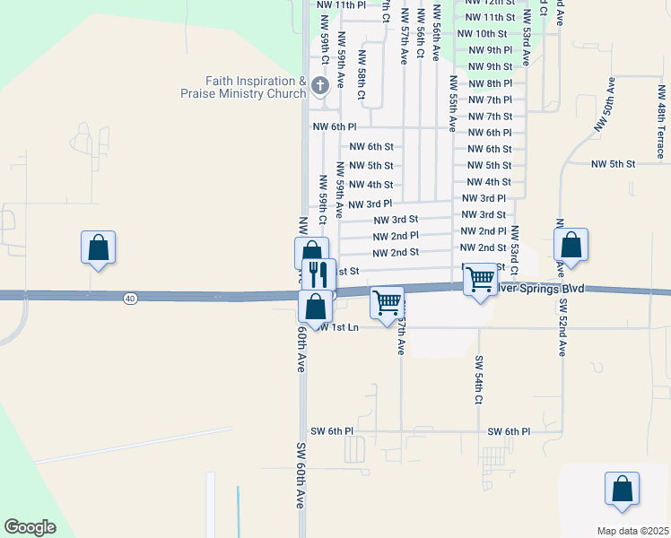 map of restaurants, bars, coffee shops, grocery stores, and more near 5861 Highway 40 in Ocala