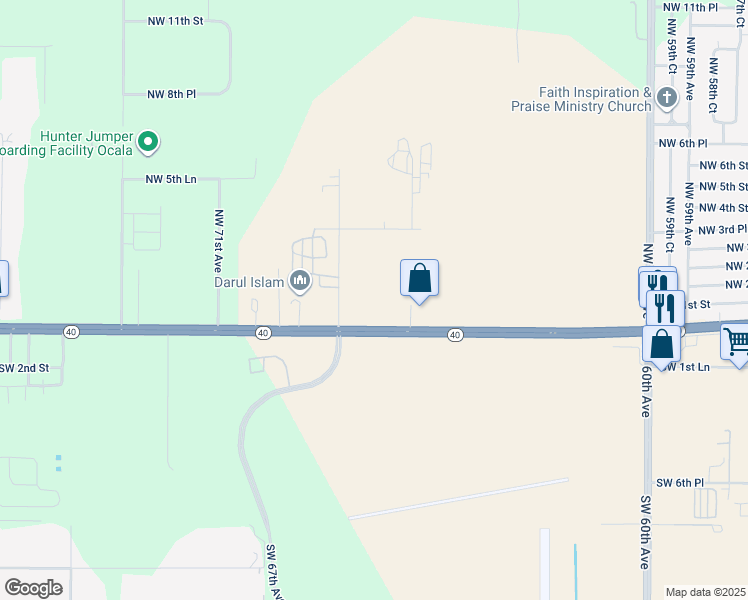 map of restaurants, bars, coffee shops, grocery stores, and more near 6741 Highway 40 in Ocala