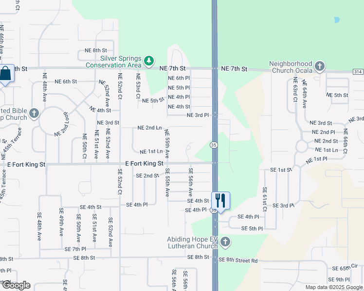 map of restaurants, bars, coffee shops, grocery stores, and more near 47 Northeast 56th Terrace in Ocala
