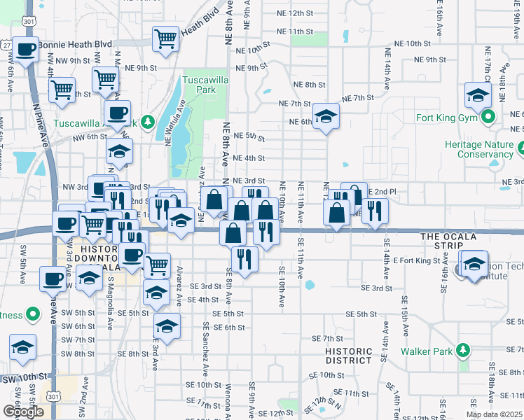 map of restaurants, bars, coffee shops, grocery stores, and more near 923 NE 2nd St in Ocala