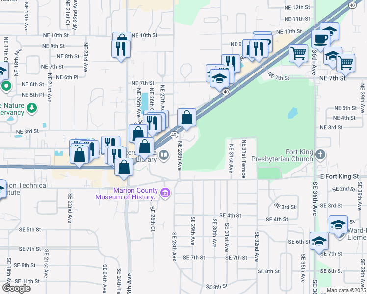 map of restaurants, bars, coffee shops, grocery stores, and more near 125 NE 28th Ave in Ocala