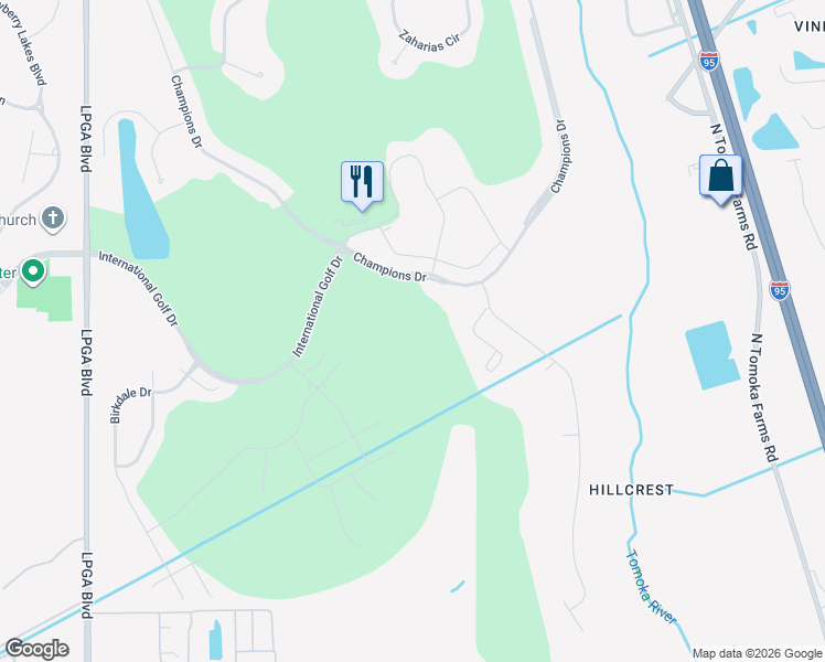 map of restaurants, bars, coffee shops, grocery stores, and more near 841 Champions Drive in Daytona Beach