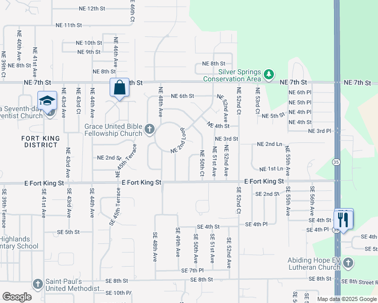 map of restaurants, bars, coffee shops, grocery stores, and more near 140 Northeast 50th Avenue in Ocala