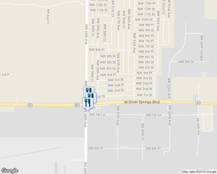 map of restaurants, bars, coffee shops, grocery stores, and more near 5800 Northwest 2nd Place in Ocala