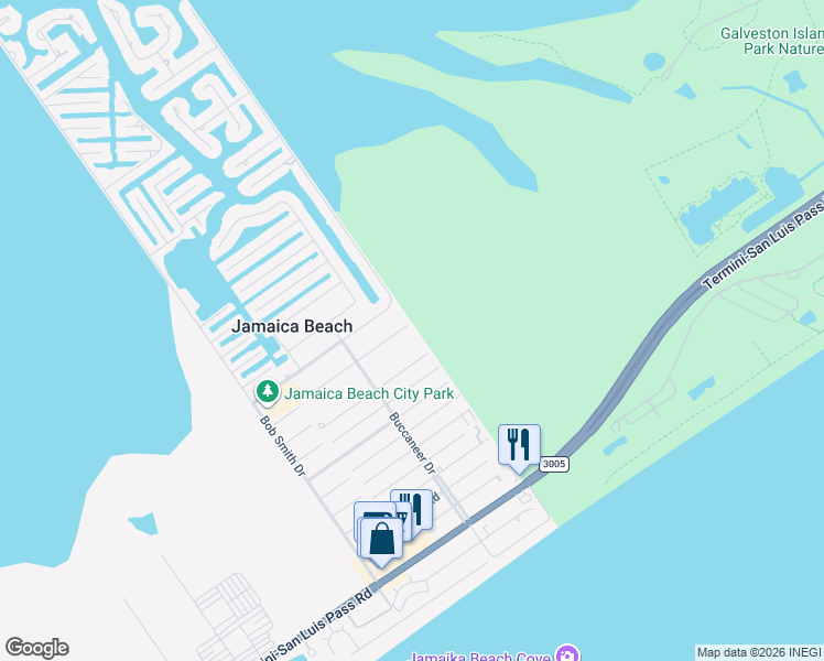 map of restaurants, bars, coffee shops, grocery stores, and more near 16503 John Silver Road in Jamaica Beach