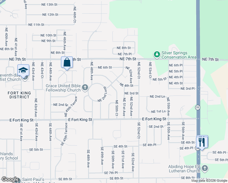 map of restaurants, bars, coffee shops, grocery stores, and more near 321 Northeast 50th Court in Ocala
