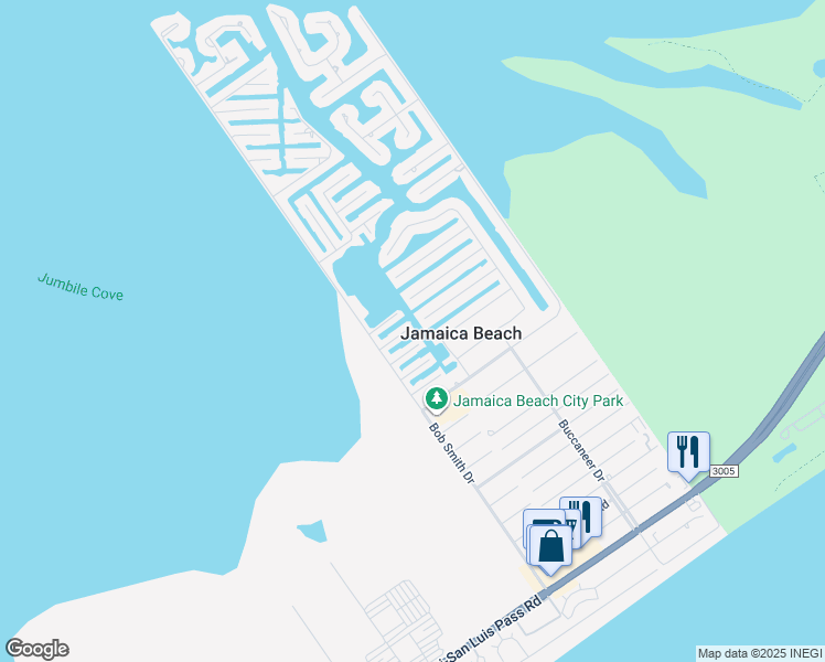 map of restaurants, bars, coffee shops, grocery stores, and more near 16701 Kingston Way in Jamaica Beach