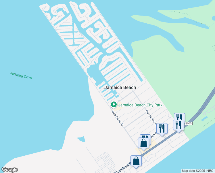 map of restaurants, bars, coffee shops, grocery stores, and more near 16701 Kingston Way in Jamaica Beach