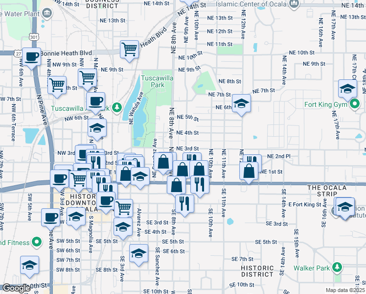 map of restaurants, bars, coffee shops, grocery stores, and more near 807 Northeast 3rd Street in Ocala