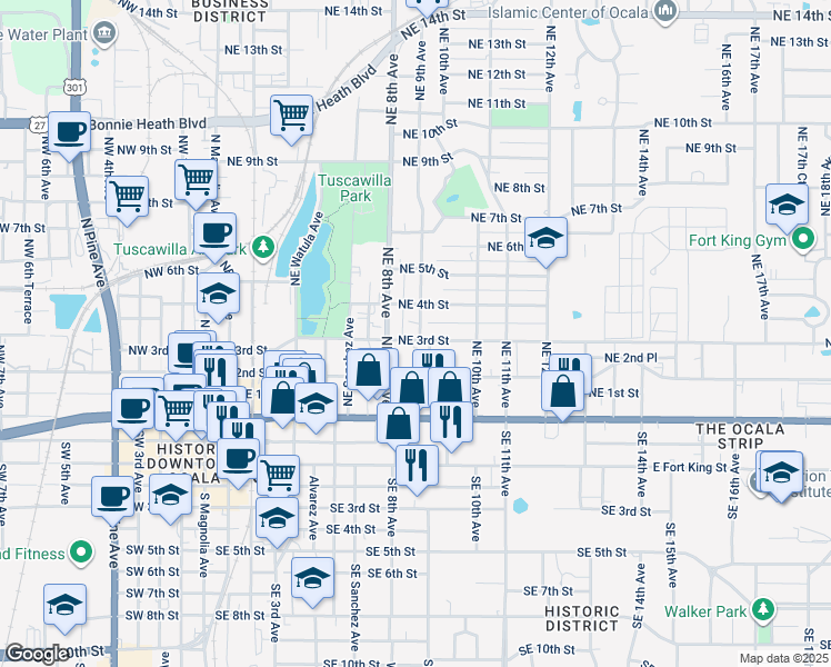 map of restaurants, bars, coffee shops, grocery stores, and more near 807 Northeast 3rd Street in Ocala