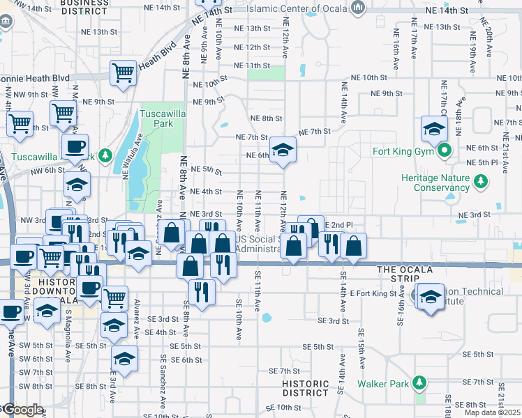 map of restaurants, bars, coffee shops, grocery stores, and more near 1105 NE 3rd St in Ocala