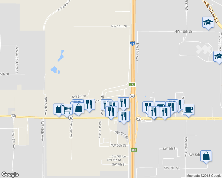 map of restaurants, bars, coffee shops, grocery stores, and more near 255 Northwest 40th Avenue in Ocala