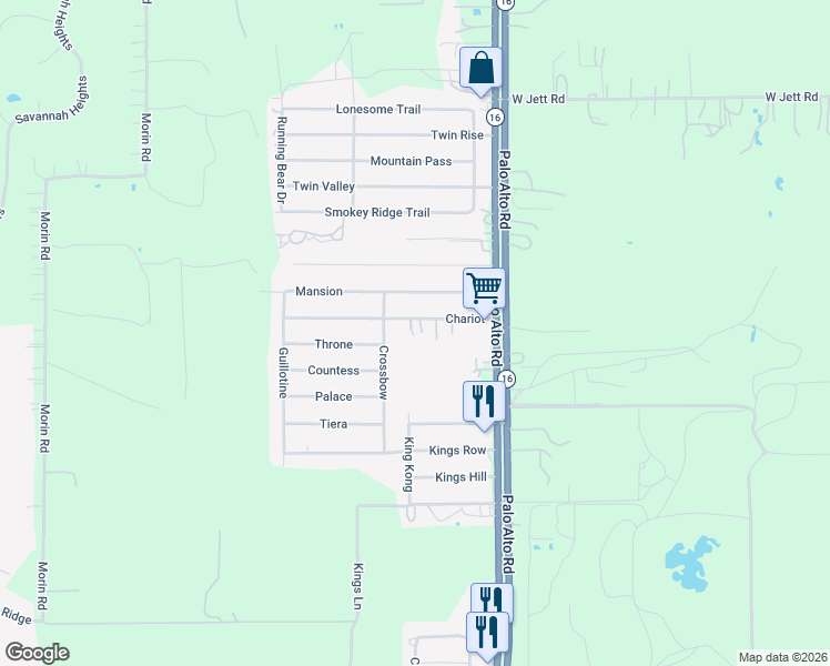 map of restaurants, bars, coffee shops, grocery stores, and more near 4310 Chariot in Von Ormy