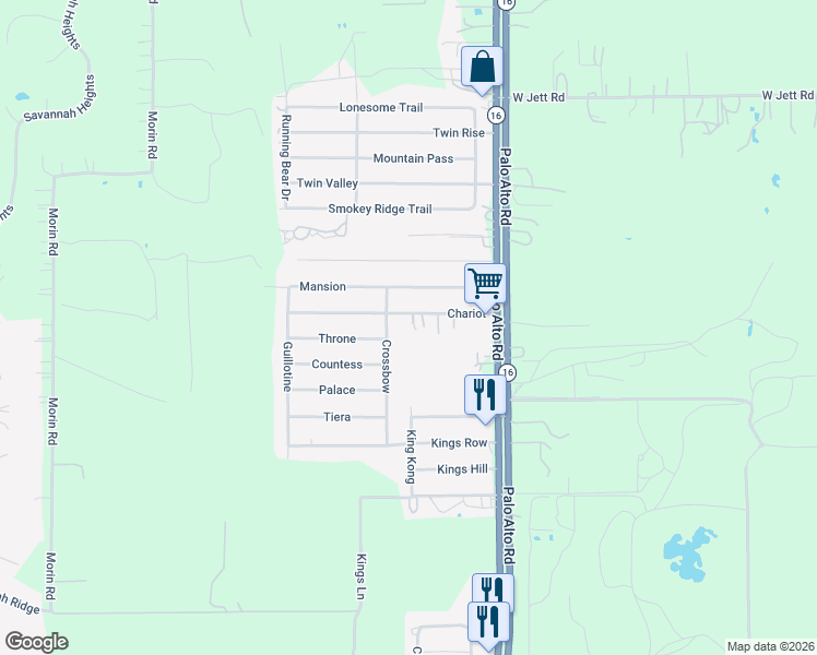 map of restaurants, bars, coffee shops, grocery stores, and more near 4310 Chariot in Von Ormy