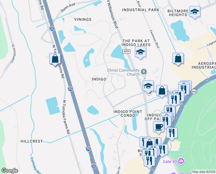 map of restaurants, bars, coffee shops, grocery stores, and more near 112 Peachtree Circle in Daytona Beach