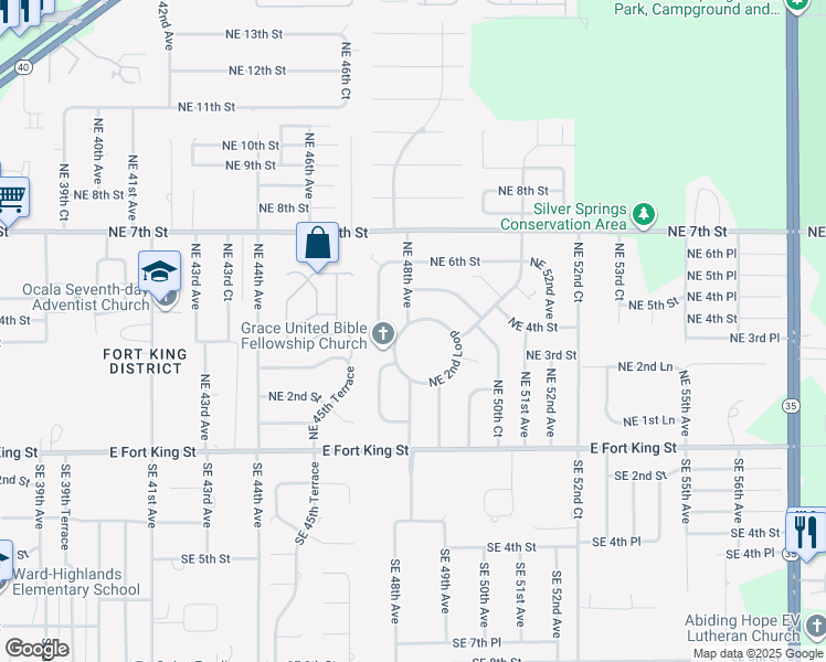 map of restaurants, bars, coffee shops, grocery stores, and more near 4810 Northeast 2nd Loop in Ocala