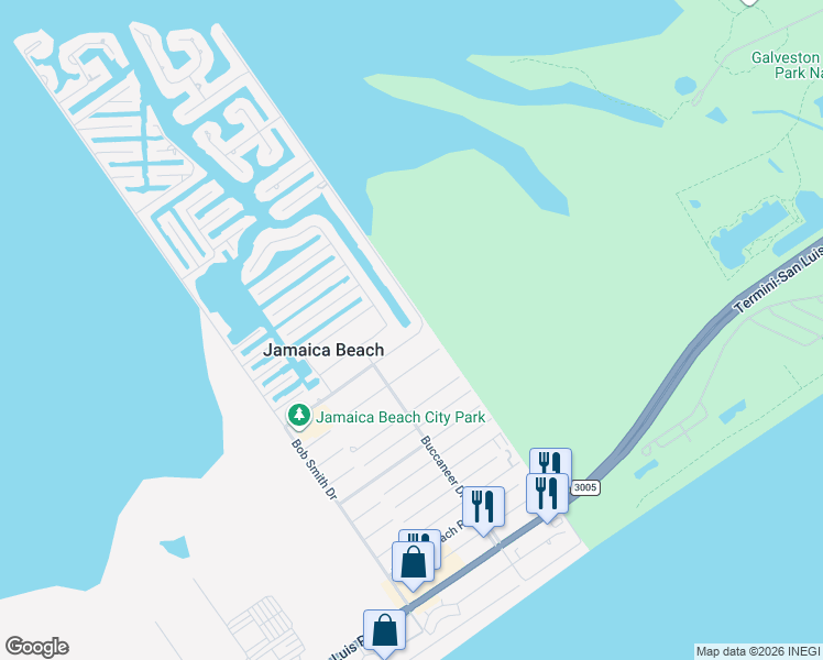 map of restaurants, bars, coffee shops, grocery stores, and more near 16503 John Silver Road in Jamaica Beach