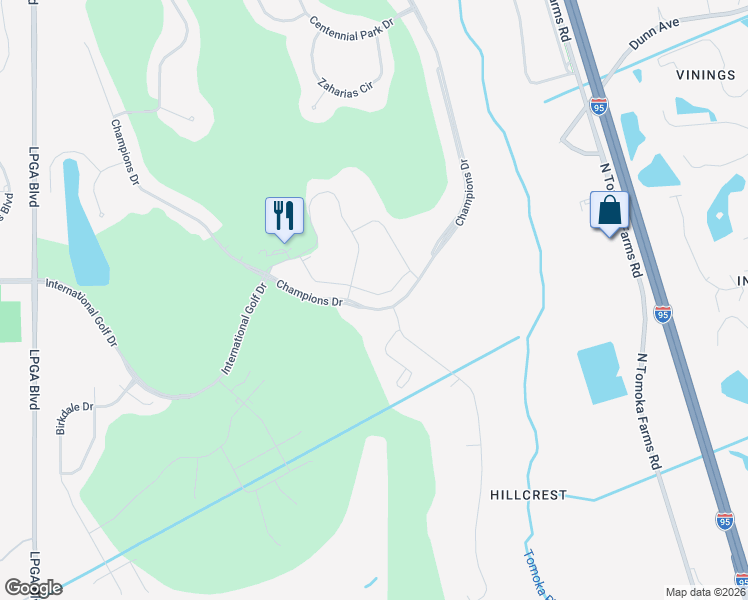 map of restaurants, bars, coffee shops, grocery stores, and more near 871-999 Champions Drive in Daytona Beach