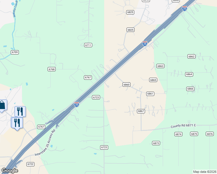 map of restaurants, bars, coffee shops, grocery stores, and more near 3022 Interstate 35 in Natalia
