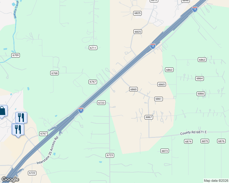 map of restaurants, bars, coffee shops, grocery stores, and more near 3022 Interstate 35 in Natalia