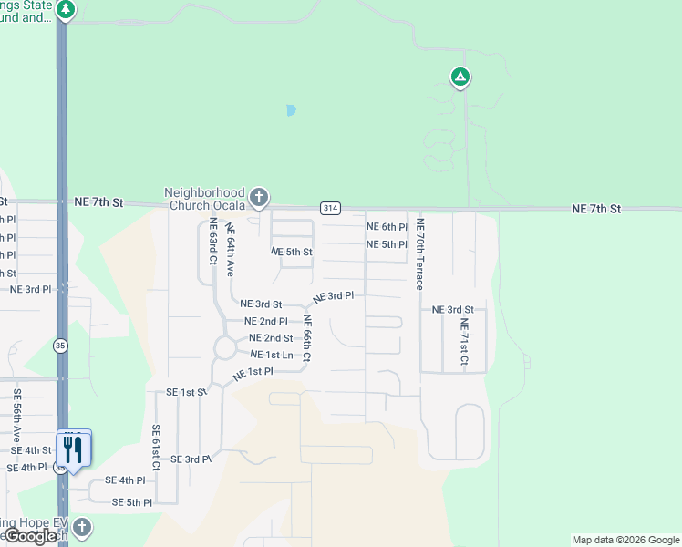 map of restaurants, bars, coffee shops, grocery stores, and more near 6731 Northeast 3rd Place in Ocala