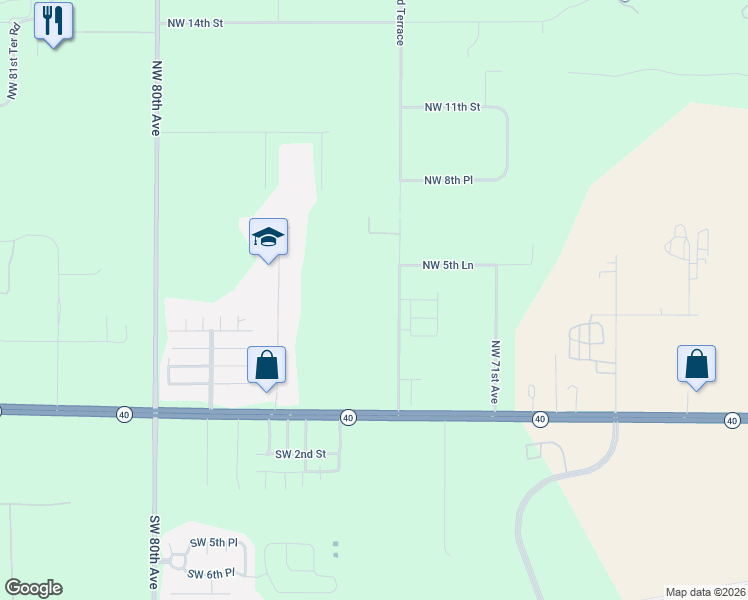 map of restaurants, bars, coffee shops, grocery stores, and more near 400 Northwest 73rd Terrace in Ocala