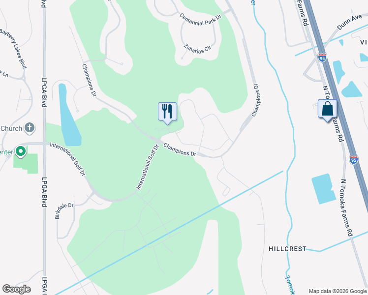 map of restaurants, bars, coffee shops, grocery stores, and more near 1000 Champions Drive in Daytona Beach