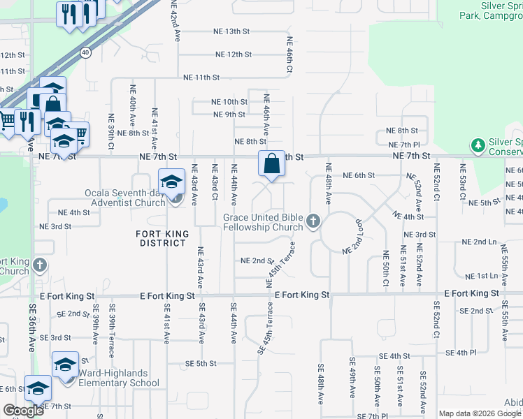 map of restaurants, bars, coffee shops, grocery stores, and more near 536 Northeast 45th Court in Ocala