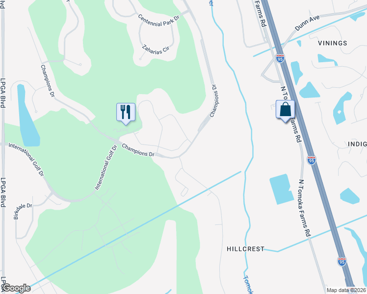 map of restaurants, bars, coffee shops, grocery stores, and more near 870-998 Champions Drive in Daytona Beach