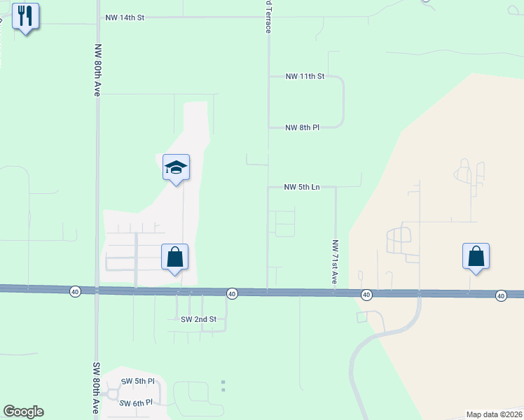 map of restaurants, bars, coffee shops, grocery stores, and more near 400 Northwest 73rd Terrace in Ocala