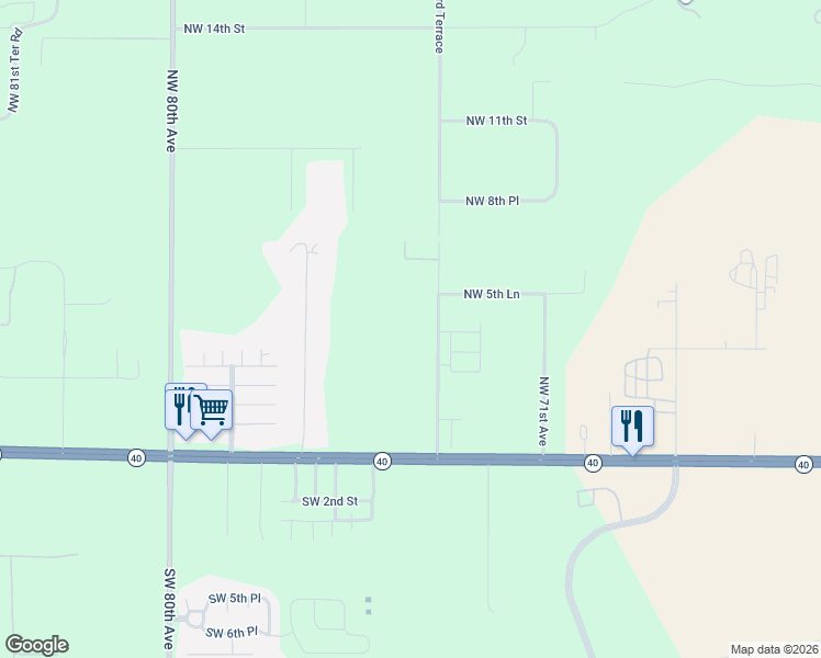 map of restaurants, bars, coffee shops, grocery stores, and more near 400-498 Northwest 73rd Terrace in Ocala