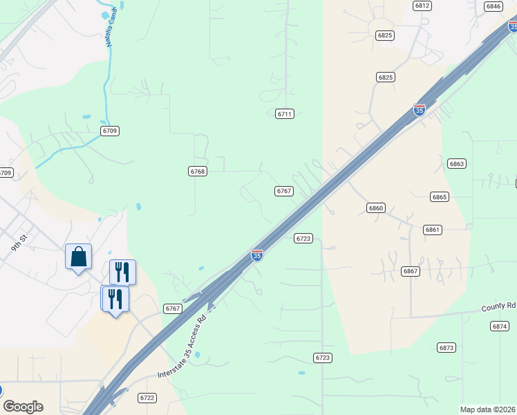 map of restaurants, bars, coffee shops, grocery stores, and more near 2941 Interstate 35 in Natalia