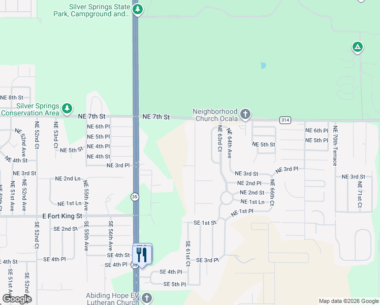 map of restaurants, bars, coffee shops, grocery stores, and more near 471 Northeast 61st Terrace in Ocala