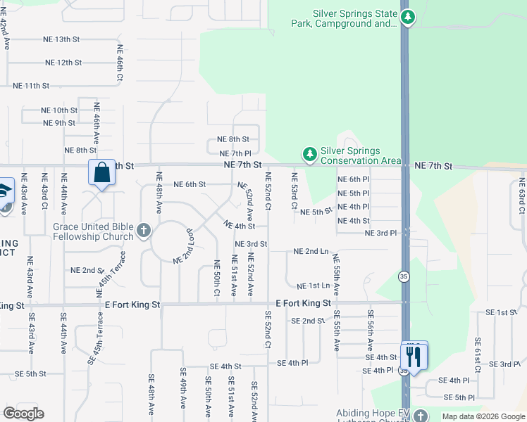 map of restaurants, bars, coffee shops, grocery stores, and more near 430 Northeast 52nd Court in Ocala