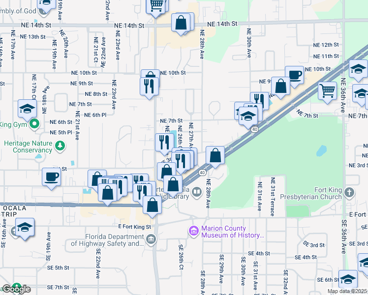 map of restaurants, bars, coffee shops, grocery stores, and more near 405 Northeast 26th Court in Ocala
