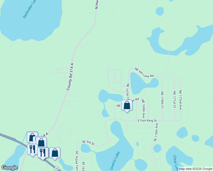 map of restaurants, bars, coffee shops, grocery stores, and more near 460 Northeast 165th Terrace in Silver Springs