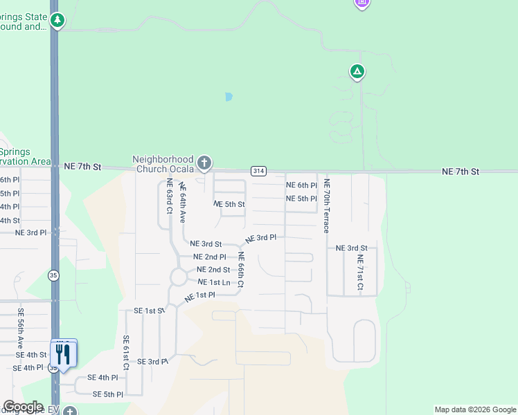 map of restaurants, bars, coffee shops, grocery stores, and more near 6731 Northeast 5th Street in Ocala