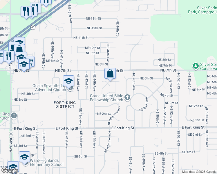 map of restaurants, bars, coffee shops, grocery stores, and more near 536 Northeast 45th Court in Ocala