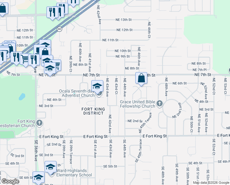 map of restaurants, bars, coffee shops, grocery stores, and more near 358 Northeast 43rd Court in Ocala