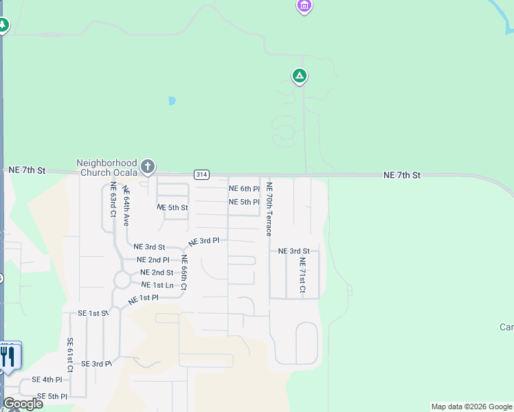 map of restaurants, bars, coffee shops, grocery stores, and more near 6945 Northeast 5th Street in Ocala