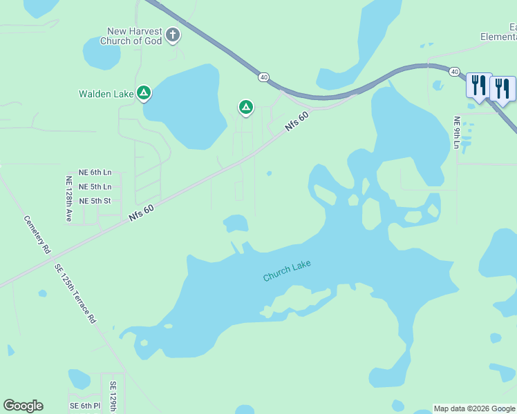 map of restaurants, bars, coffee shops, grocery stores, and more near 451 Northeast 134th Terrace in Silver Springs